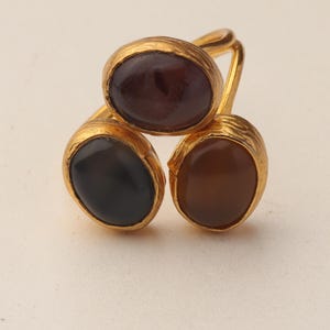 22K Gold-Plated Adjustable Ring, Boho Ring, Art Deco Ring, Storm Grey and Sable Ring, Statement Ring, Unique Ring image 6