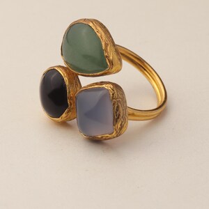 Witchy Ring, Chunky Ring, Colorful Ring, Cypress Green and Ink Navy Ring, 22K Gold-Plated Adjustable Ring, Dark Academia Ring Bild 9