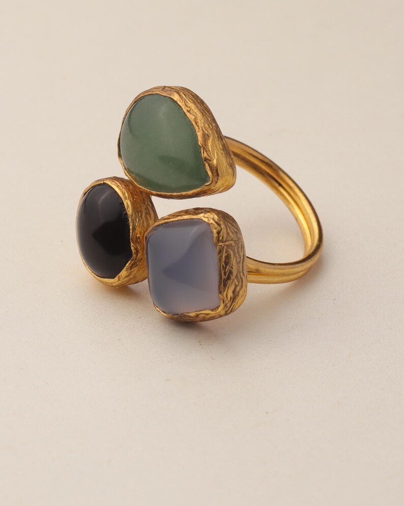 Witchy Ring, Chunky Ring, Colorful Ring, Cypress Green and Ink Navy Ring, 22K Gold-Plated Adjustable Ring, Dark Academia Ring Bild 9