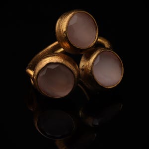 22K Gold-Plated Adjustable Ring, Bold Ring, Whimsical Ring, Cottagecore Ring, Boho Ring, Dusty Rose and Petal Pink Ring image 1