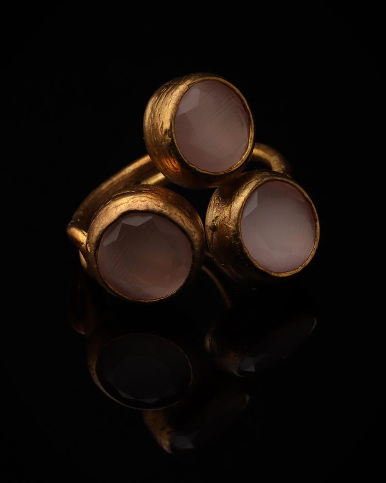 22K Gold-Plated Adjustable Ring, Bold Ring, Whimsical Ring, Cottagecore Ring, Boho Ring, Dusty Rose and Petal Pink Ring image 1
