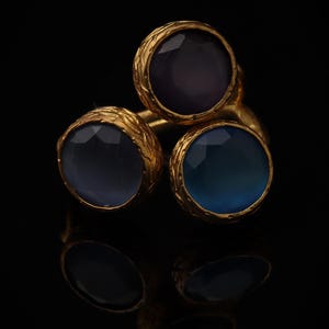 Cottagecore Ring, 22K Gold-Plated Ring, Denim Blue and Navy Ring, Turkish Ring, Ornate Ring, Art Deco Ring, Vintage Ring image 3