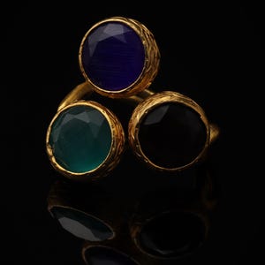 Colorful Ring, Unique Ring, Boho Ring, Art Deco Ring, Cobalt and Forest Green Ring, 22K Gold-Plated Ring, Vintage Style Ring image 3