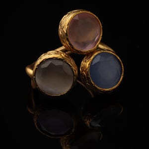 Pink and Grey Art Deco Ring, 22K Gold-Plated Adjustable Piece 画像 1