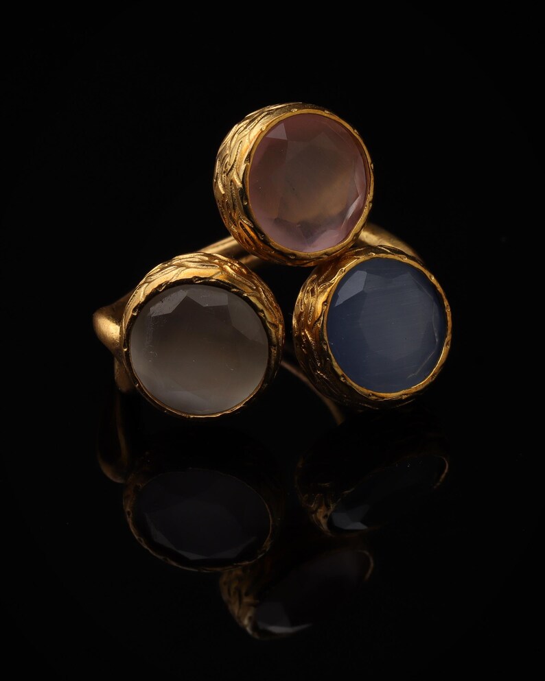 Pink and Grey Art Deco Ring, 22K Gold-Plated Adjustable Piece 画像 1