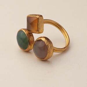 Cocktail Ring, Seafoam and Toffee Ring, Chunky Ring, Vintage Style Ring, Whimsical Ring, Adjustable Ring, 22K Gold-Plated Ring image 9