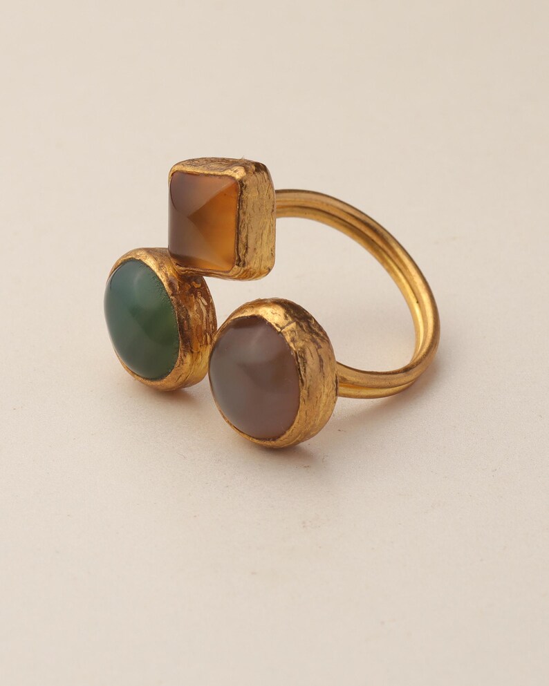 Cocktail Ring, Seafoam and Toffee Ring, Chunky Ring, Vintage Style Ring, Whimsical Ring, Adjustable Ring, 22K Gold-Plated Ring image 9