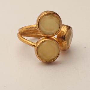 22K Gold-Plated Three Stone Ring, Cottagecore Ring, Whimsical Ring, Unique Ring, Ochre and Umber Ring, Colorful Ring image 8