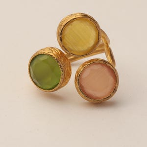 Orange and Green Statement Ring, 22K Gold-Plated Adjustable Band image 8