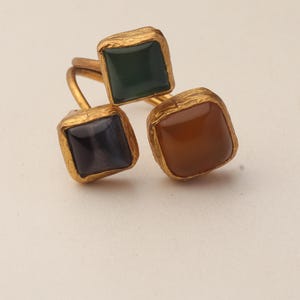 Orange and Green Boho Ring, 22K Gold-Plated Art Nouveau Band image 7