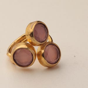 Pink and Grey Dark Academia Ring, 22K Gold-Plated Gothic Band image 7