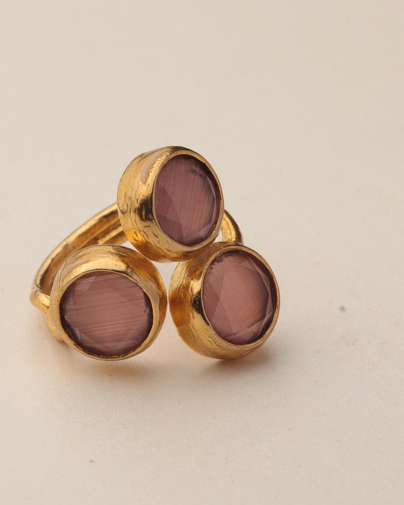 Pink and Grey Dark Academia Ring, 22K Gold-Plated Gothic Band image 7