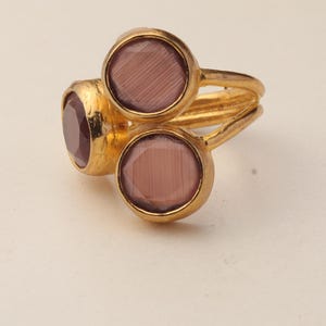 Pink and Grey Dark Academia Ring, 22K Gold-Plated Gothic Band image 9