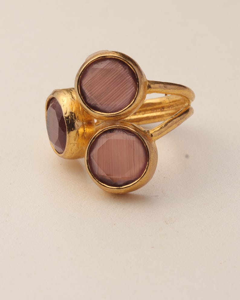 Pink and Grey Dark Academia Ring, 22K Gold-Plated Gothic Band image 9