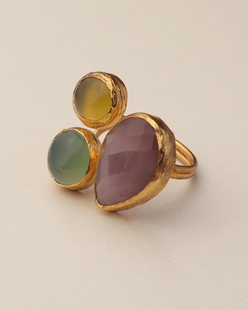 Purple and Sage Cluster Ring, 22K Gold-Plated Witchy Band Bild 9