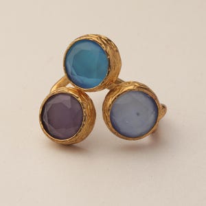 Cottagecore Ring, 22K Gold-Plated Ring, Denim Blue and Navy Ring, Turkish Ring, Ornate Ring, Art Deco Ring, Vintage Ring image 8