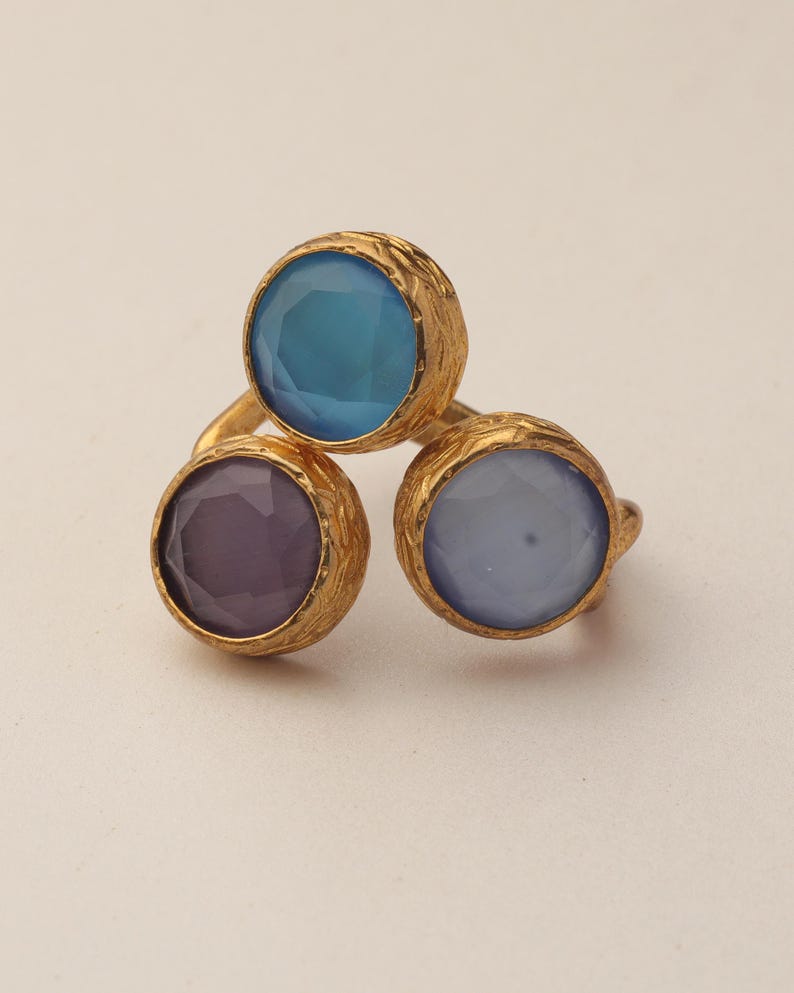 Cottagecore Ring, 22K Gold-Plated Ring, Denim Blue and Navy Ring, Turkish Ring, Ornate Ring, Art Deco Ring, Vintage Ring image 8