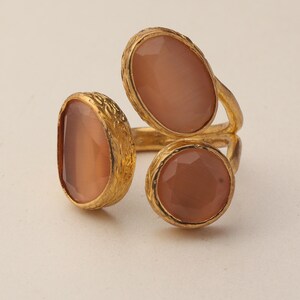 22K Gold-Plated Three Stone Ring, Turkish Ring, Terracotta and Blush Pink Ring, Chunky Ring, Ornate Ring, Maximalist Jewelry image 8