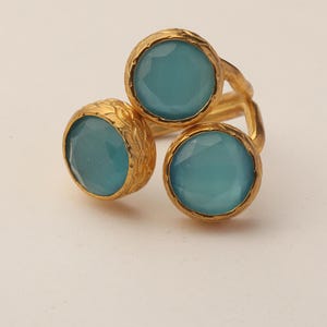 Colorful Ring, Teal and Sea Green Ring, Boho Ring, Cluster Ring, 22K Gold-Plated Ring, Art Deco Ring, Cat Eye Ring image 8