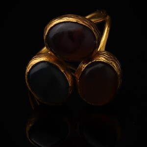 22K Gold-Plated Adjustable Ring, Boho Ring, Art Deco Ring, Storm Grey and Sable Ring, Statement Ring, Unique Ring image 4