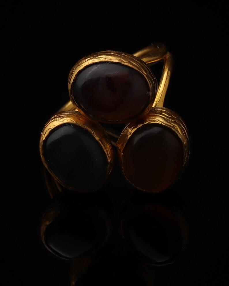 22K Gold-Plated Adjustable Ring, Boho Ring, Art Deco Ring, Storm Grey and Sable Ring, Statement Ring, Unique Ring image 4
