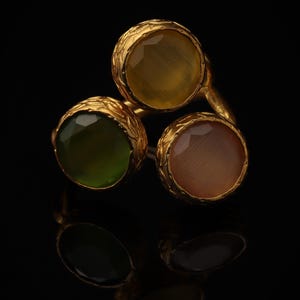 Orange and Green Statement Ring, 22K Gold-Plated Adjustable Band image 3