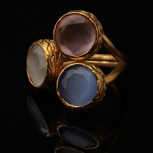 Pink and Grey Art Deco Ring, 22K Gold-Plated Adjustable Piece 画像 5