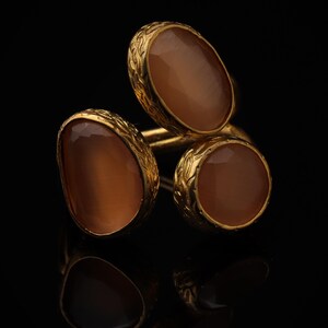 22K Gold-Plated Three Stone Ring, Turkish Ring, Terracotta and Blush Pink Ring, Chunky Ring, Ornate Ring, Maximalist Jewelry image 3