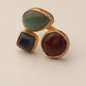Sage Green and Burgundy Gothic Ring, 22K Gold-Plated Adjustable Style image 8