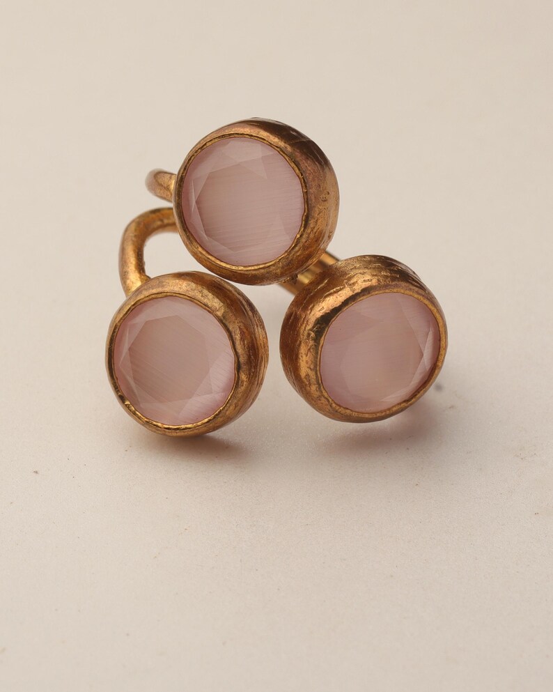 22K Gold-Plated Adjustable Ring, Bold Ring, Whimsical Ring, Cottagecore Ring, Boho Ring, Dusty Rose and Petal Pink Ring image 6
