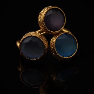 Cottagecore Ring, 22K Gold-Plated Ring, Denim Blue and Navy Ring, Turkish Ring, Ornate Ring, Art Deco Ring, Vintage Ring image 1
