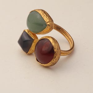 Sage Green and Burgundy Gothic Ring, 22K Gold-Plated Adjustable Style image 9
