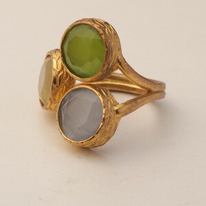 Grey and Green Cluster Ring, 22K Gold-Plated Adjustable Design image 9
