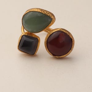 Sage Green and Burgundy Gothic Ring, 22K Gold-Plated Adjustable Style image 6