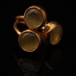 22K Gold-Plated Three Stone Ring, Cottagecore Ring, Whimsical Ring, Unique Ring, Ochre and Umber Ring, Colorful Ring image 1