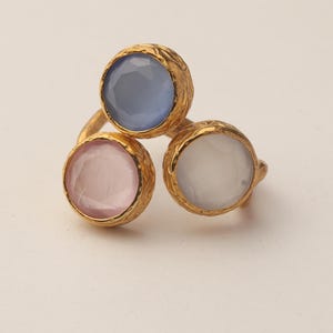 Pink and Grey Art Deco Ring, 22K Gold-Plated Adjustable Piece 画像 8