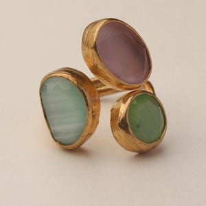 Rosewater and Sage Ring, Artisan Ring, 22K Gold-Plated Ring, Multi Stone Ring, Maximalist Jewelry, Cottagecore Ring, Bold Ring bild 6