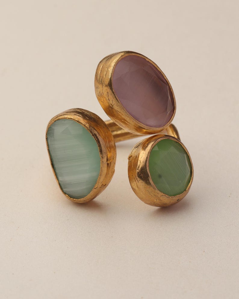 Rosewater and Sage Ring, Artisan Ring, 22K Gold-Plated Ring, Multi Stone Ring, Maximalist Jewelry, Cottagecore Ring, Bold Ring bild 6