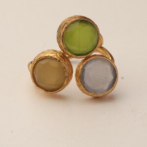 Grey and Green Cluster Ring, 22K Gold-Plated Adjustable Design image 7