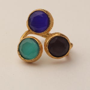 Colorful Ring, Unique Ring, Boho Ring, Art Deco Ring, Cobalt and Forest Green Ring, 22K Gold-Plated Ring, Vintage Style Ring image 8