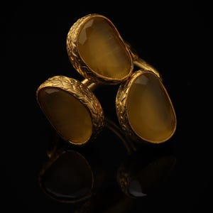 Yellow and Brown Cottagecore Ring, 22K Gold-Plated Adjustable Cluster image 3