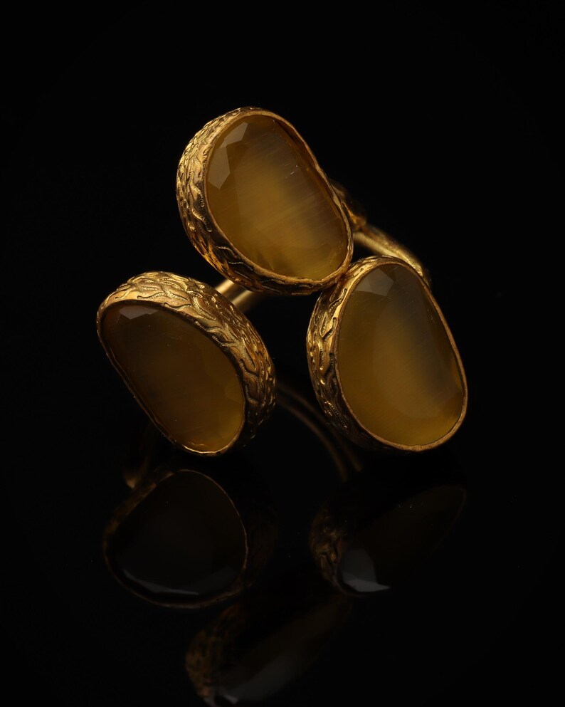 Yellow and Brown Cottagecore Ring, 22K Gold-Plated Adjustable Cluster image 3
