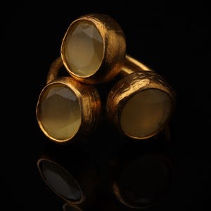 22K Gold-Plated Three Stone Ring, Cottagecore Ring, Whimsical Ring, Unique Ring, Ochre and Umber Ring, Colorful Ring image 4