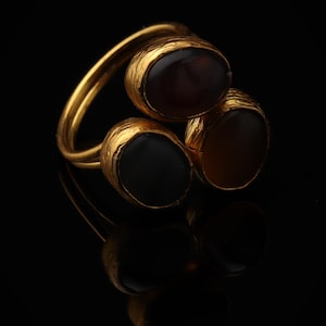 22K Gold-Plated Adjustable Ring, Boho Ring, Art Deco Ring, Storm Grey and Sable Ring, Statement Ring, Unique Ring image 1