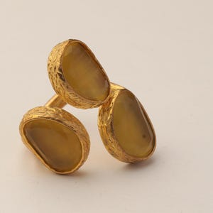 Yellow and Brown Cottagecore Ring, 22K Gold-Plated Adjustable Cluster image 7