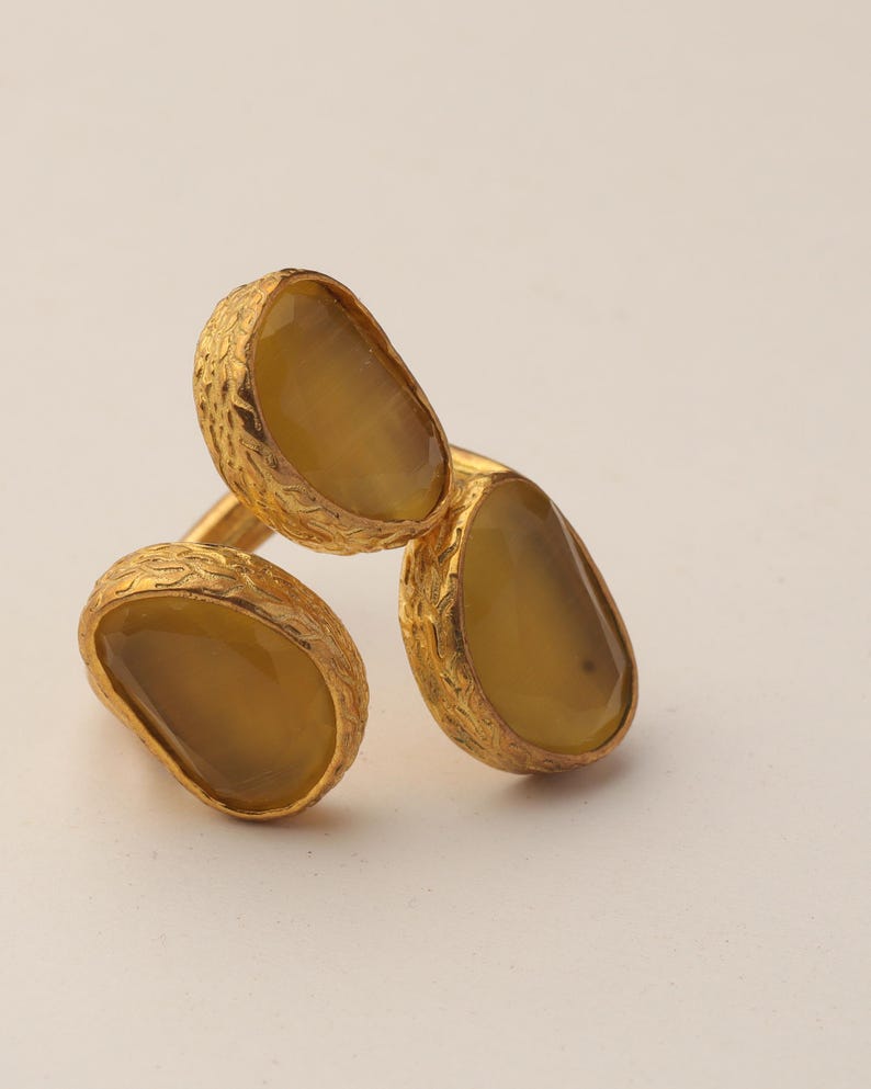 Yellow and Brown Cottagecore Ring, 22K Gold-Plated Adjustable Cluster image 7