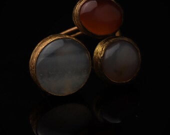 Brown and Grey Cocktail Ring, 22K Gold-Plated Adjustable Shape