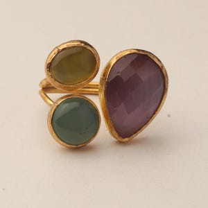 Purple and Sage Cluster Ring, 22K Gold-Plated Witchy Band Bild 7