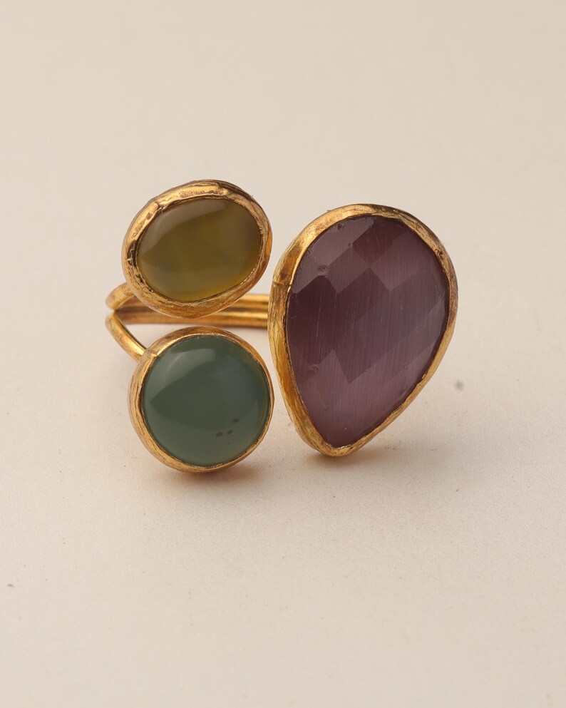 Purple and Sage Cluster Ring, 22K Gold-Plated Witchy Band Bild 7