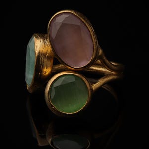 Rosewater and Sage Ring, Artisan Ring, 22K Gold-Plated Ring, Multi Stone Ring, Maximalist Jewelry, Cottagecore Ring, Bold Ring bild 5